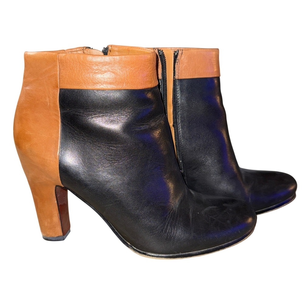 Sam Edelman Shay Ankle Boots 7.5M Black Tan Leather Colorblock High Heel Booties